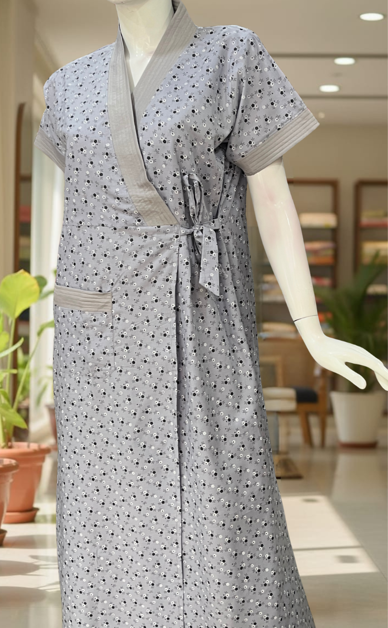 Lavender Flora 2-Piece Soft Cotton House Coat & Nighty Set| Laces and Frills