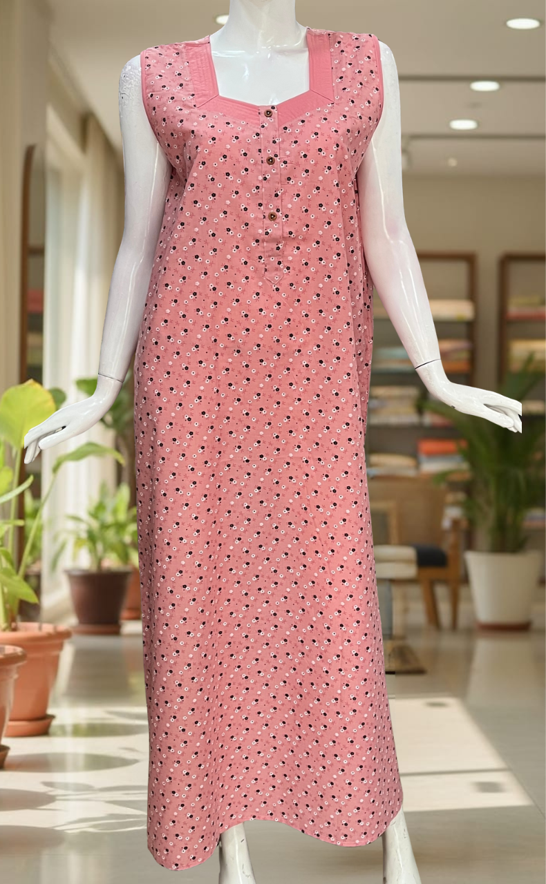 Peach Flora 2-Piece Soft Cotton House Coat & Nighty Set| Laces and Frills