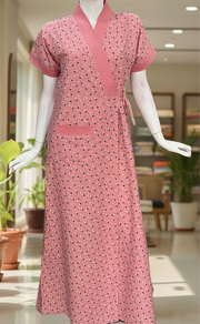 Peach Flora 2-Piece Soft Cotton House Coat & Nighty Set| Laces and Frills