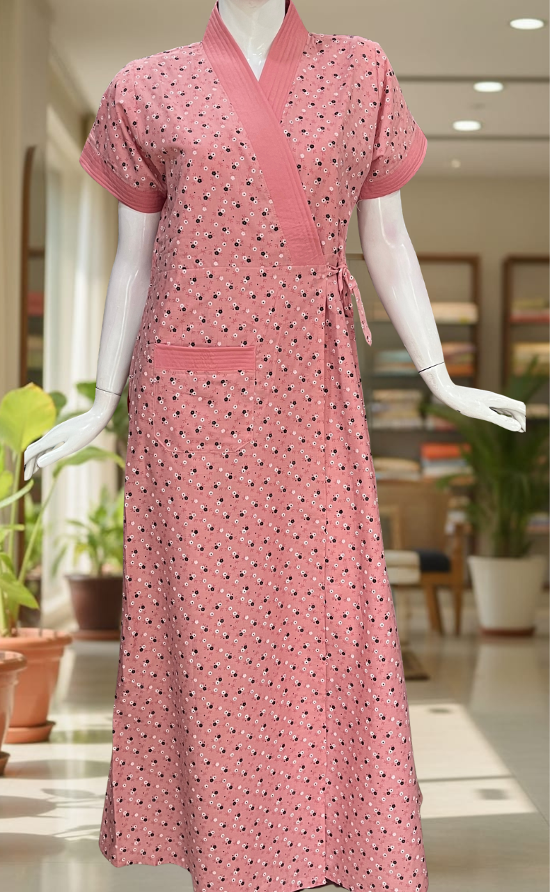 Peach Flora 2-Piece Soft Cotton House Coat & Nighty Set| Laces and Frills