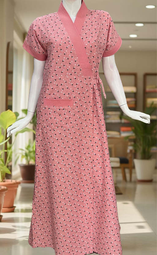 Peach Flora 2-Piece Soft Cotton House Coat & Nighty Set| Laces and Frills