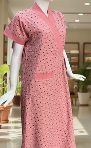 Peach Flora 2-Piece Soft Cotton House Coat & Nighty Set| Laces and Frills