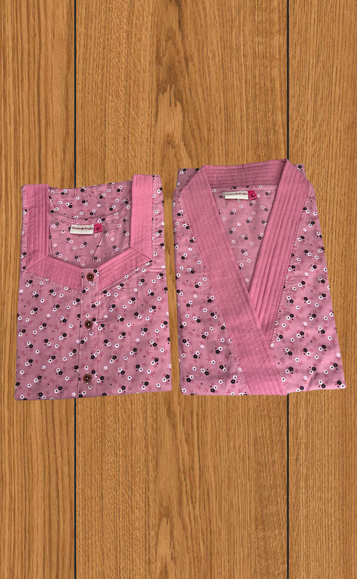 Peach Flora 2-Piece Soft Cotton House Coat & Nighty Set| Laces and Frills