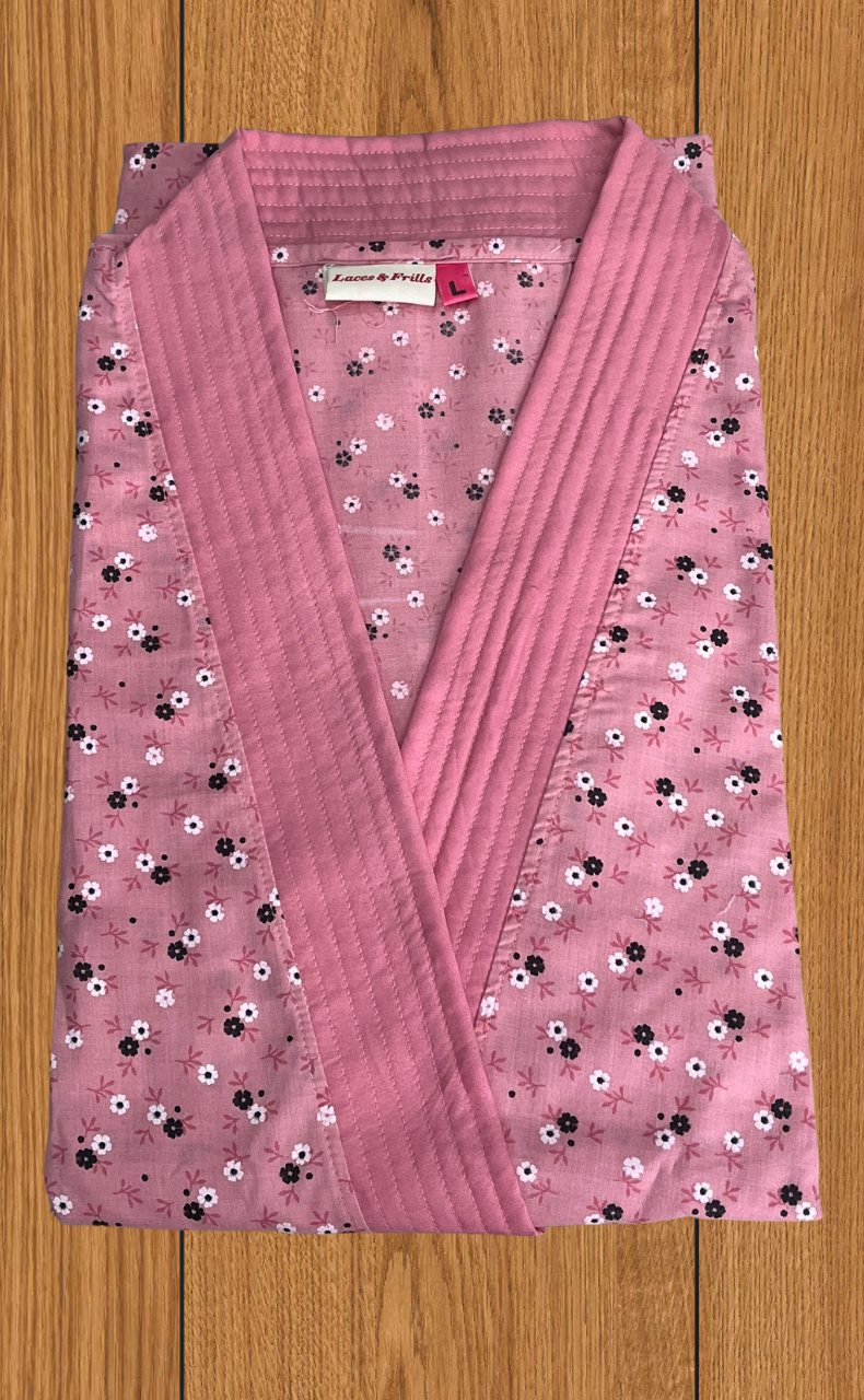 Peach Flora 2-Piece Soft Cotton House Coat & Nighty Set| Laces and Frills