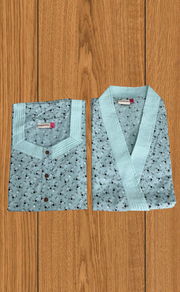 Light Green 2-Piece Soft Cotton House Coat & Nighty Set| Laces and Frills