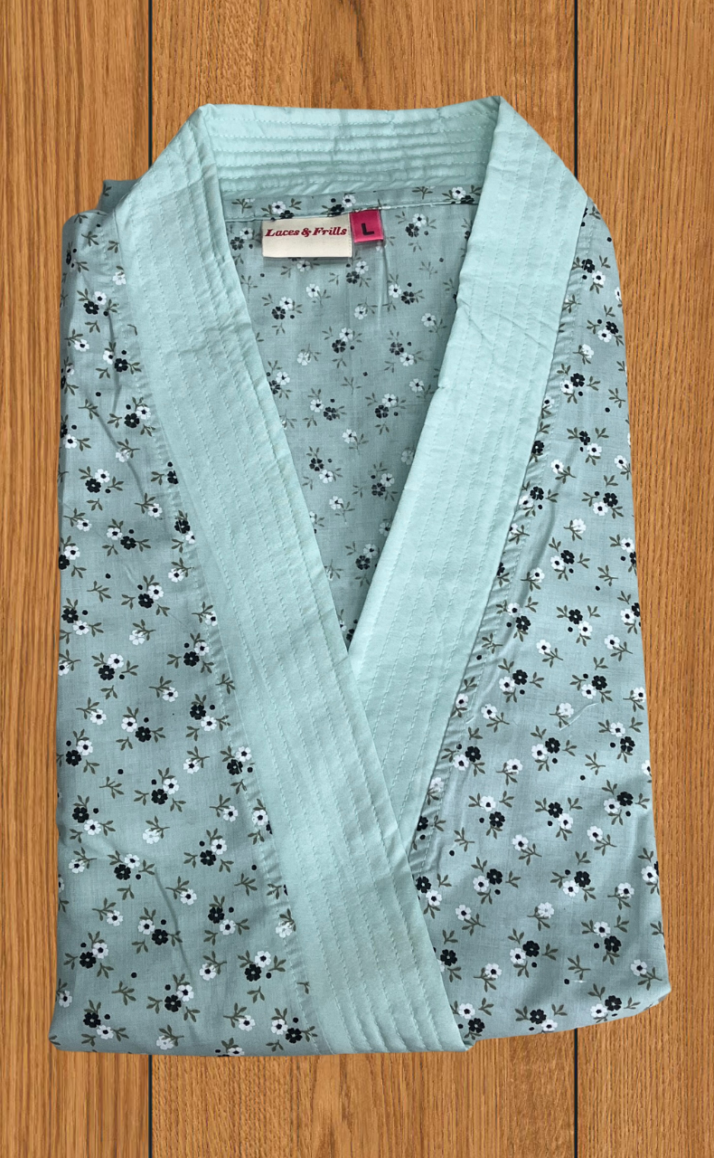 Light Green 2-Piece Soft Cotton House Coat & Nighty Set| Laces and Frills