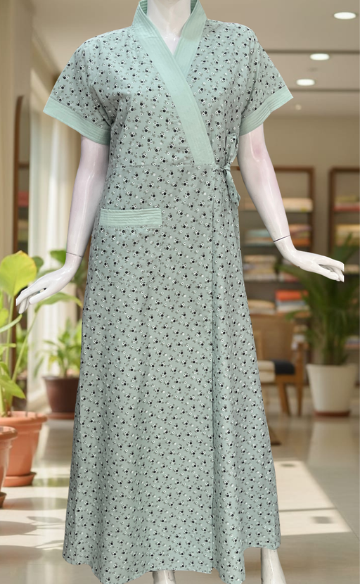Light Green 2-Piece Soft Cotton House Coat & Nighty Set| Laces and Frills