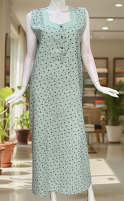 Light Green 2-Piece Soft Cotton House Coat & Nighty Set| Laces and Frills
