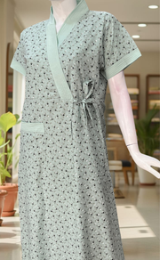 Light Green 2-Piece Soft Cotton House Coat & Nighty Set| Laces and Frills