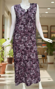 Purple Floral 2-Piece Soft Cotton House Coat & Nighty Set| Laces and Frills