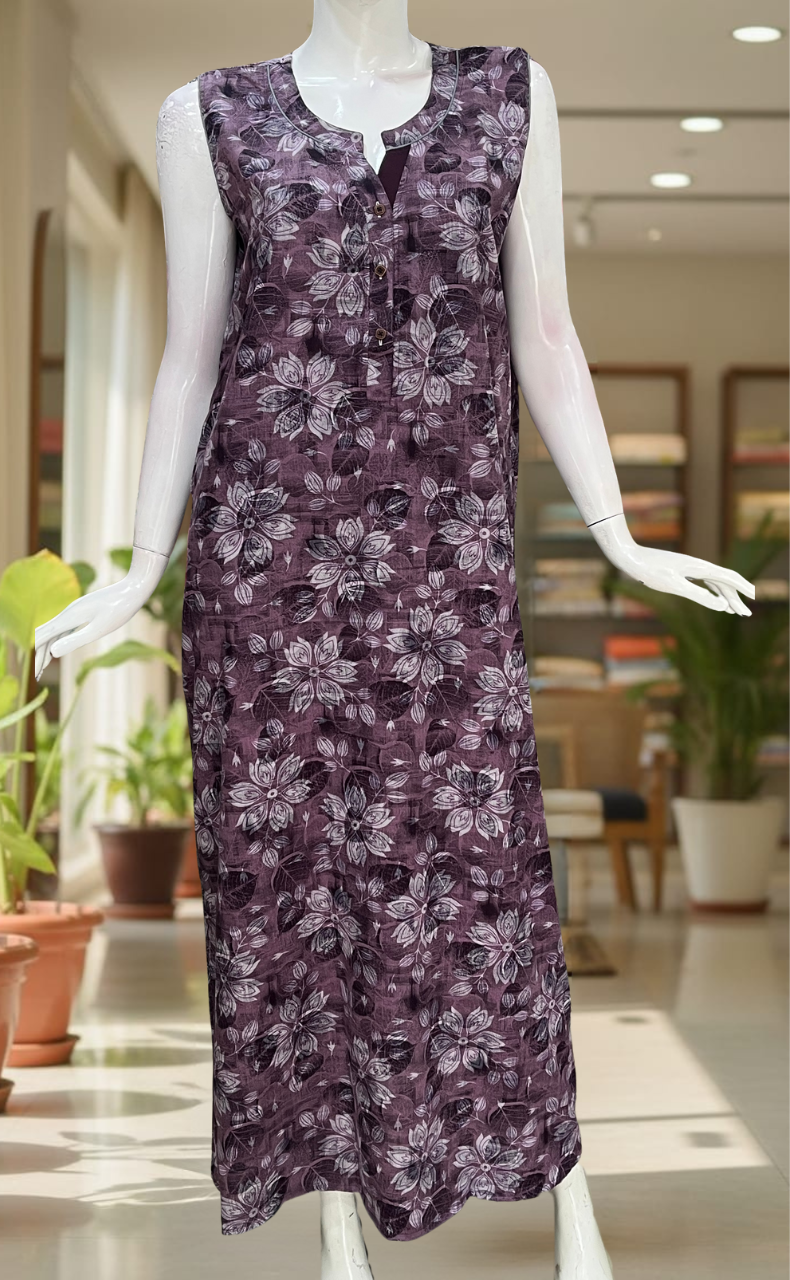Purple Floral 2-Piece Soft Cotton House Coat & Nighty Set| Laces and Frills