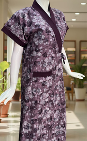 Purple Floral 2-Piece Soft Cotton House Coat & Nighty Set| Laces and Frills