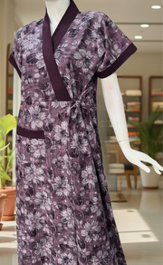 Purple Floral 2-Piece Soft Cotton House Coat & Nighty Set| Laces and Frills