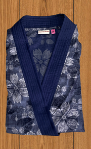 Navy Blue Floral 2-Piece Soft Cotton House Coat & Nighty Set| Laces and Frills