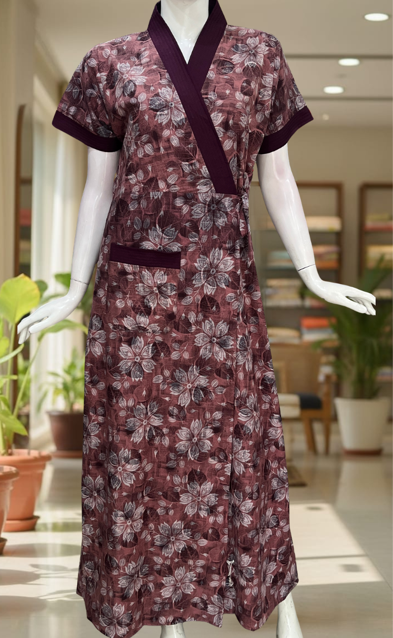 Peach Floral 2-Piece Soft Cotton House Coat & Nighty Set| Laces and Frills