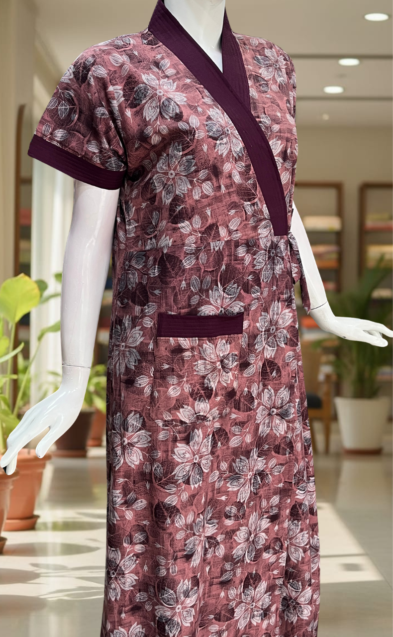 Peach Floral 2-Piece Soft Cotton House Coat & Nighty Set| Laces and Frills