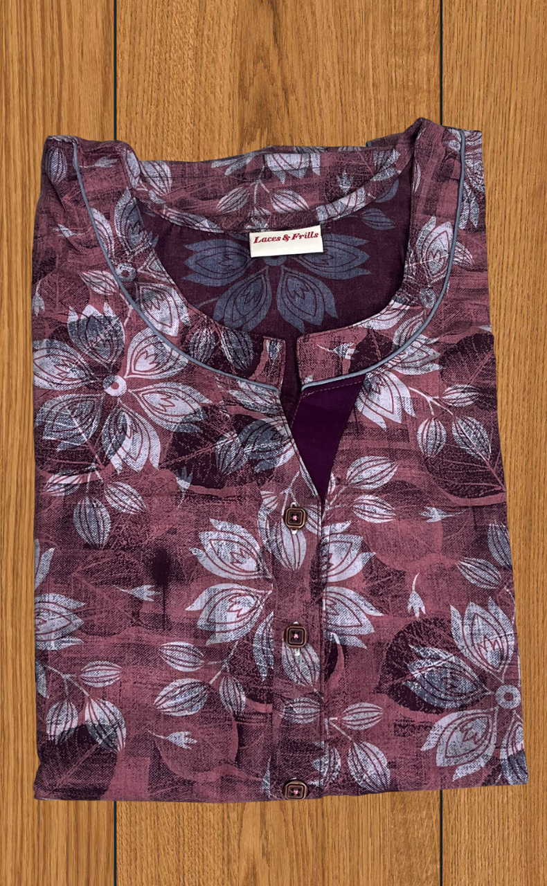 Peach Floral 2-Piece Soft Cotton House Coat & Nighty Set| Laces and Frills