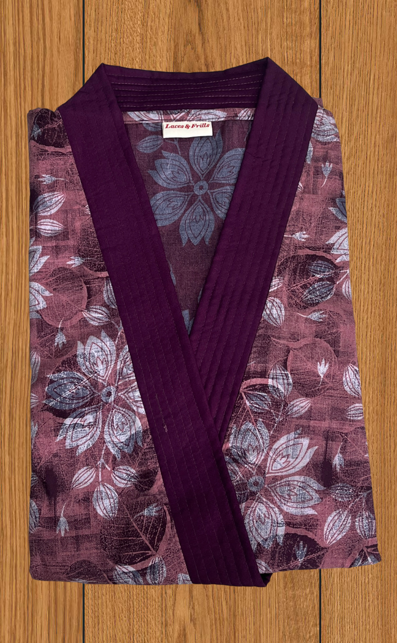 Peach Floral 2-Piece Soft Cotton House Coat & Nighty Set| Laces and Frills