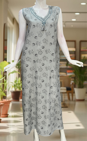 Grey Floral 2-Piece Soft Cotton House Coat & Nighty Set| Laces and Frills