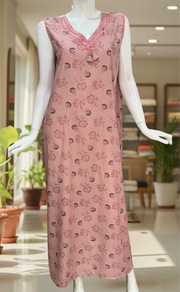 Light Pink Floral 2-Piece Soft Cotton House Coat & Nighty Set| Laces and Frills