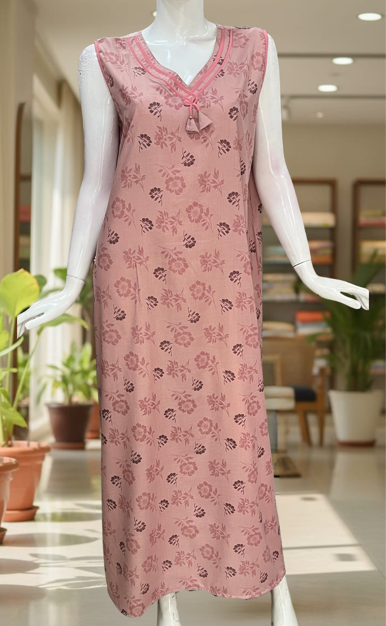 Light Pink Floral 2-Piece Soft Cotton House Coat & Nighty Set| Laces and Frills