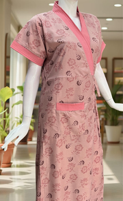 Light Pink Floral 2-Piece Soft Cotton House Coat & Nighty Set| Laces and Frills