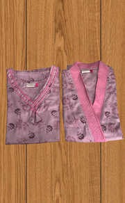 Light Pink Floral 2-Piece Soft Cotton House Coat & Nighty Set| Laces and Frills