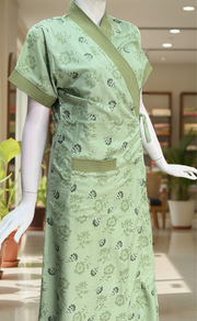Pista Green Floral 2-Piece Soft Cotton House Coat & Nighty Set| Laces and Frills