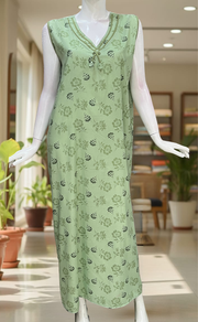 Pista Green Floral 2-Piece Soft Cotton House Coat & Nighty Set| Laces and Frills