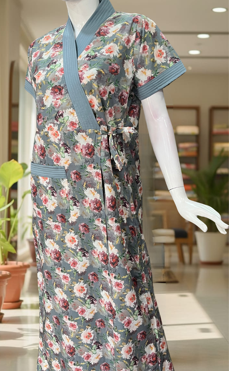 Grey Garden 2-Piece Soft Cotton House Coat & Nighty Set| Laces and Frills