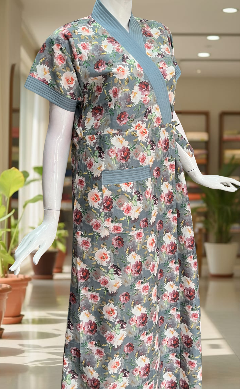 Grey Garden 2-Piece Soft Cotton House Coat & Nighty Set| Laces and Frills