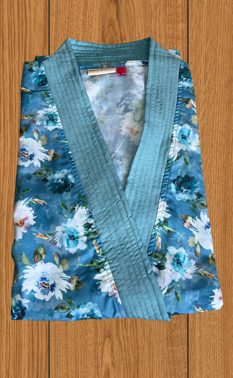 Sky Blue Garden 2-Piece Soft Cotton House Coat & Nighty Set| Laces and Frills