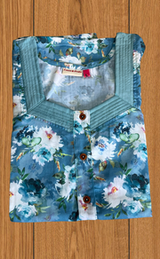 Sky Blue Garden 2-Piece Soft Cotton House Coat & Nighty Set| Laces and Frills