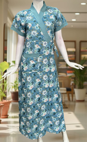 Sky Blue Garden 2-Piece Soft Cotton House Coat & Nighty Set| Laces and Frills
