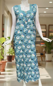 Sky Blue Garden 2-Piece Soft Cotton House Coat & Nighty Set| Laces and Frills