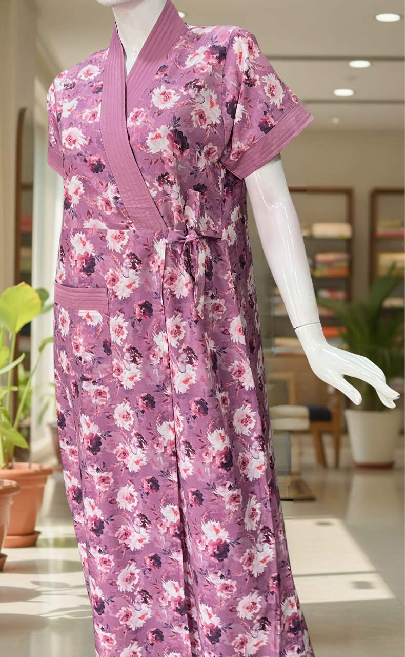 Lavender Garden 2-Piece Soft Cotton House Coat & Nighty Set| Laces and Frills