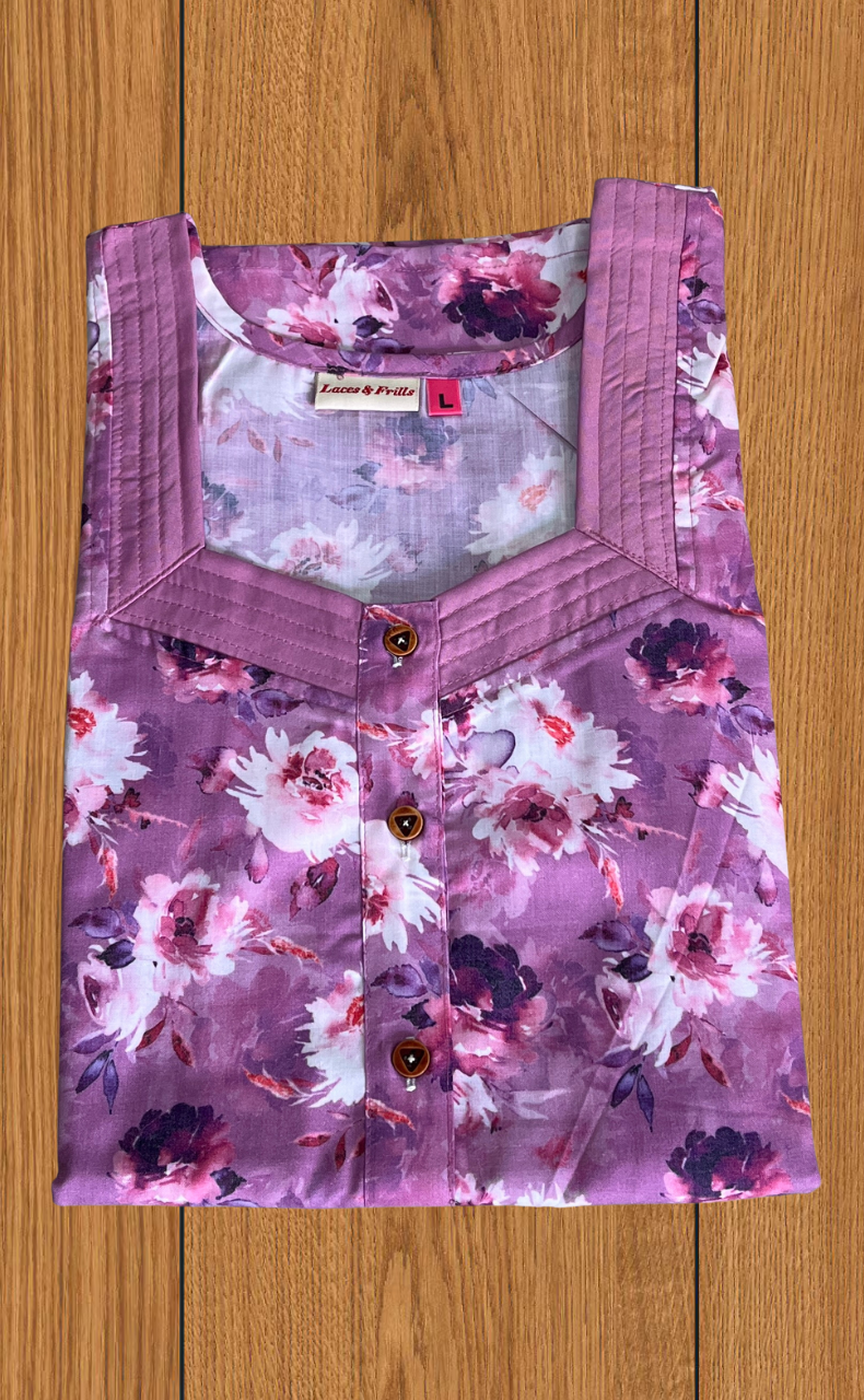 Lavender Garden 2-Piece Soft Cotton House Coat & Nighty Set| Laces and Frills