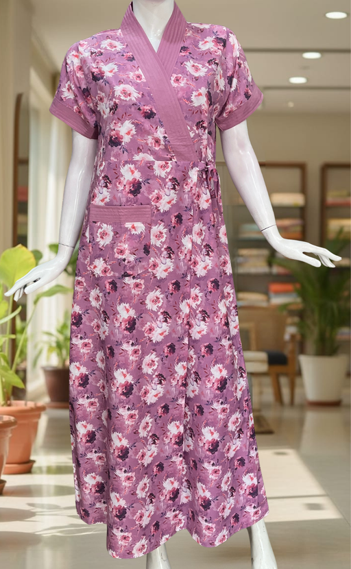 Lavender Garden 2-Piece Soft Cotton House Coat & Nighty Set| Laces and Frills