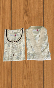 Cream Garden 2-Piece Soft Cotton House Coat & Nighty Set| Laces and Frills