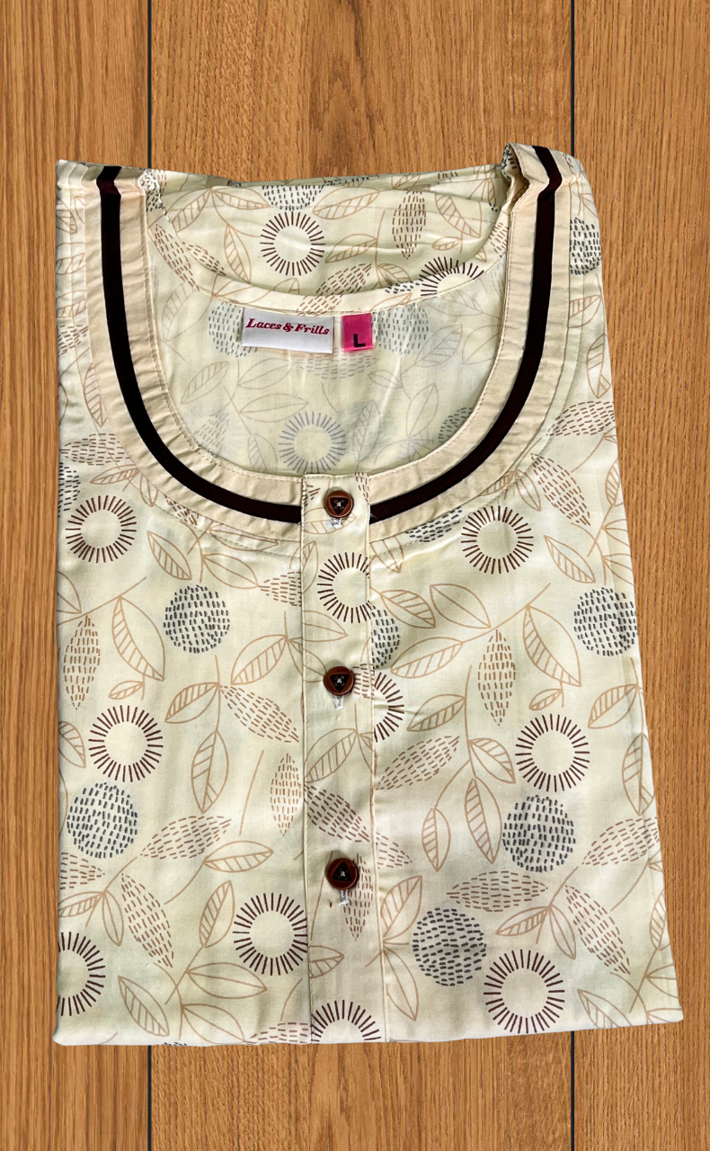 Cream Garden 2-Piece Soft Cotton House Coat & Nighty Set| Laces and Frills