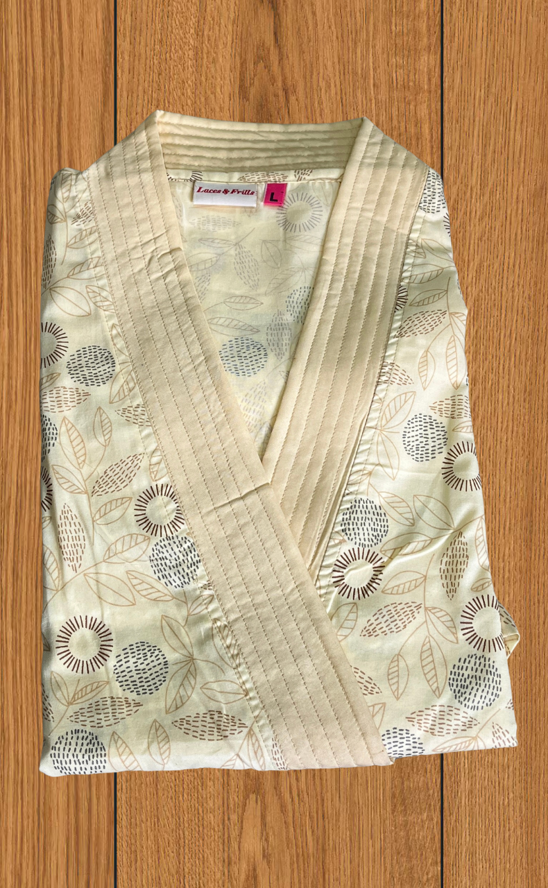 Cream Garden 2-Piece Soft Cotton House Coat & Nighty Set| Laces and Frills