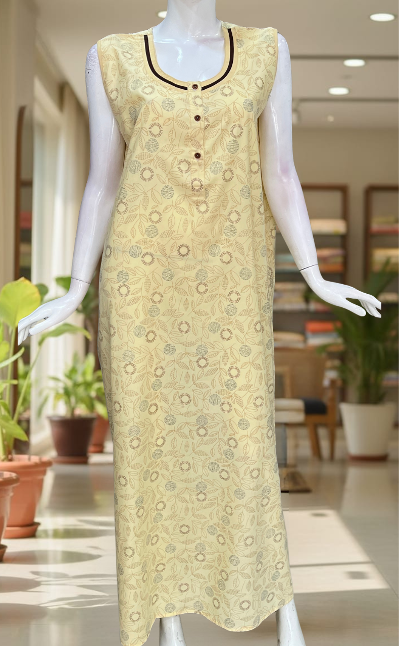 Cream Garden 2-Piece Soft Cotton House Coat & Nighty Set| Laces and Frills