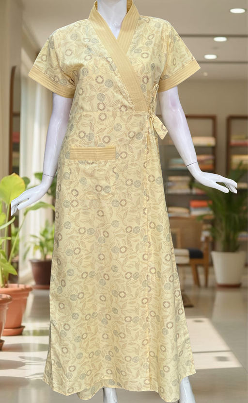 Cream Garden 2-Piece Soft Cotton House Coat & Nighty Set| Laces and Frills