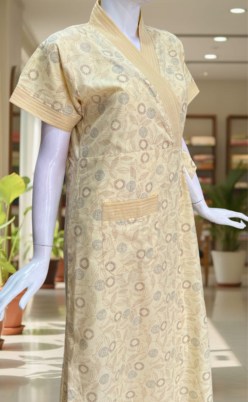 Cream Garden 2-Piece Soft Cotton House Coat & Nighty Set| Laces and Frills