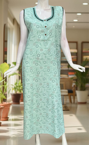 Sea Green Garden 2-Piece Soft Cotton House Coat & Nighty Set| Laces and Frills