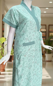 Sea Green Garden 2-Piece Soft Cotton House Coat & Nighty Set| Laces and Frills