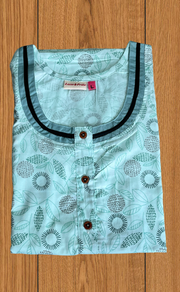 Sea Green Garden 2-Piece Soft Cotton House Coat & Nighty Set| Laces and Frills