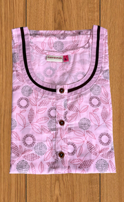 Pink Garden 2-Piece Soft Cotton House Coat & Nighty Set| Laces and Frills