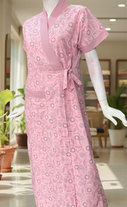 Pink Garden 2-Piece Soft Cotton House Coat & Nighty Set| Laces and Frills
