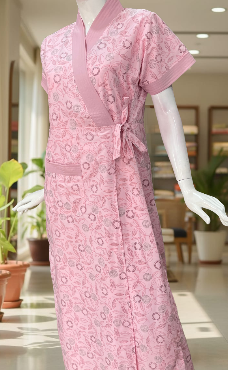 Pink Garden 2-Piece Soft Cotton House Coat & Nighty Set| Laces and Frills